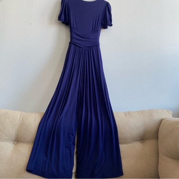 Anthropologie Jumpsuit Romper Wide Leg Stretch Flowy Palazzo Pant Tie Waist Ruch - Picture 3 of 13